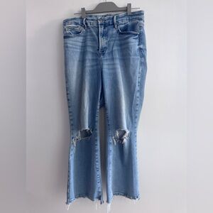 Good American Light Blue Distressed Flare Jeans